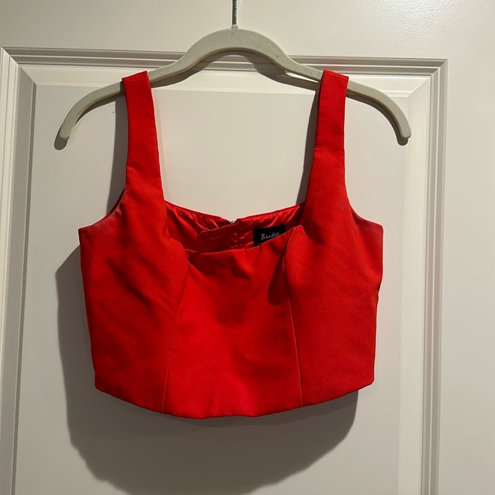 Bardot corset top in red. Size small or 6